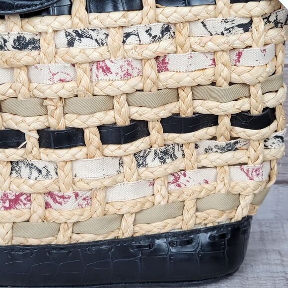Vintage Straw Purse Cottagecore Woven Rattan Black Tan Elka Handbags New 90's - Picture 12 of 16